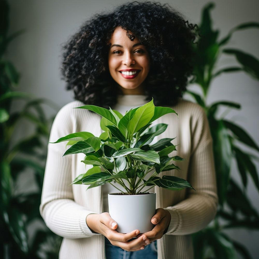 Plant houseplant holding smile. AI generated Image by rawpixel.