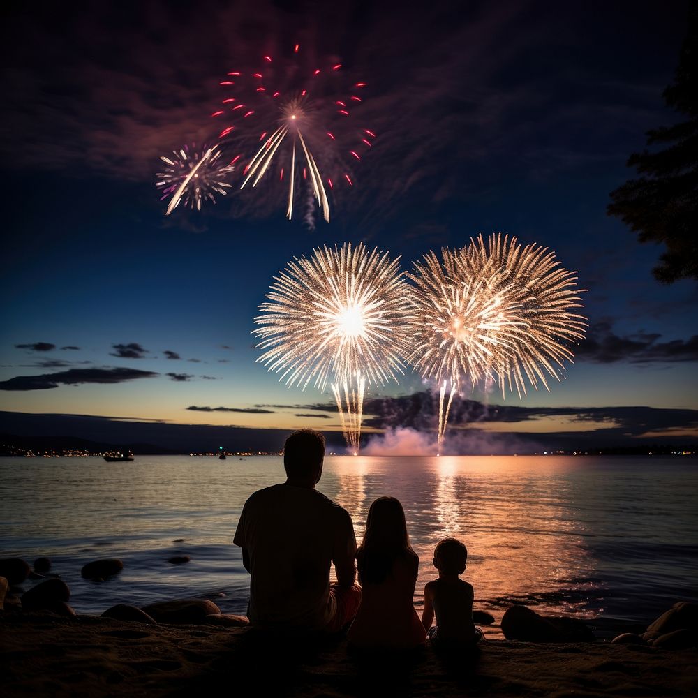 Fireworks silhouette family adult. AI generated Image by rawpixel.