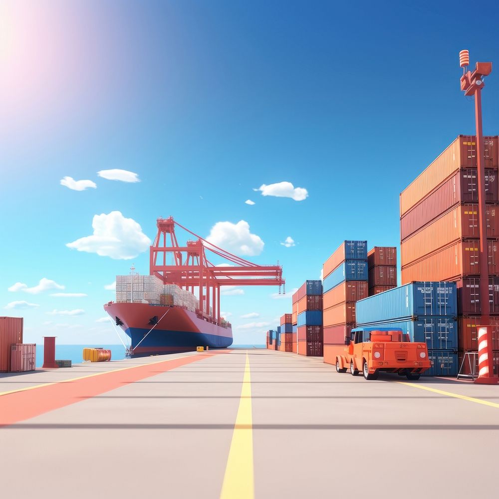 Container vehicle ship transportation. AI generated Image by rawpixel.