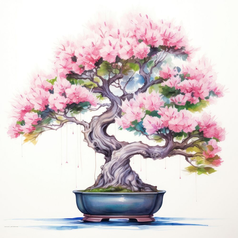 Bonsai painting blossom flower. AI generated Image by rawpixel.