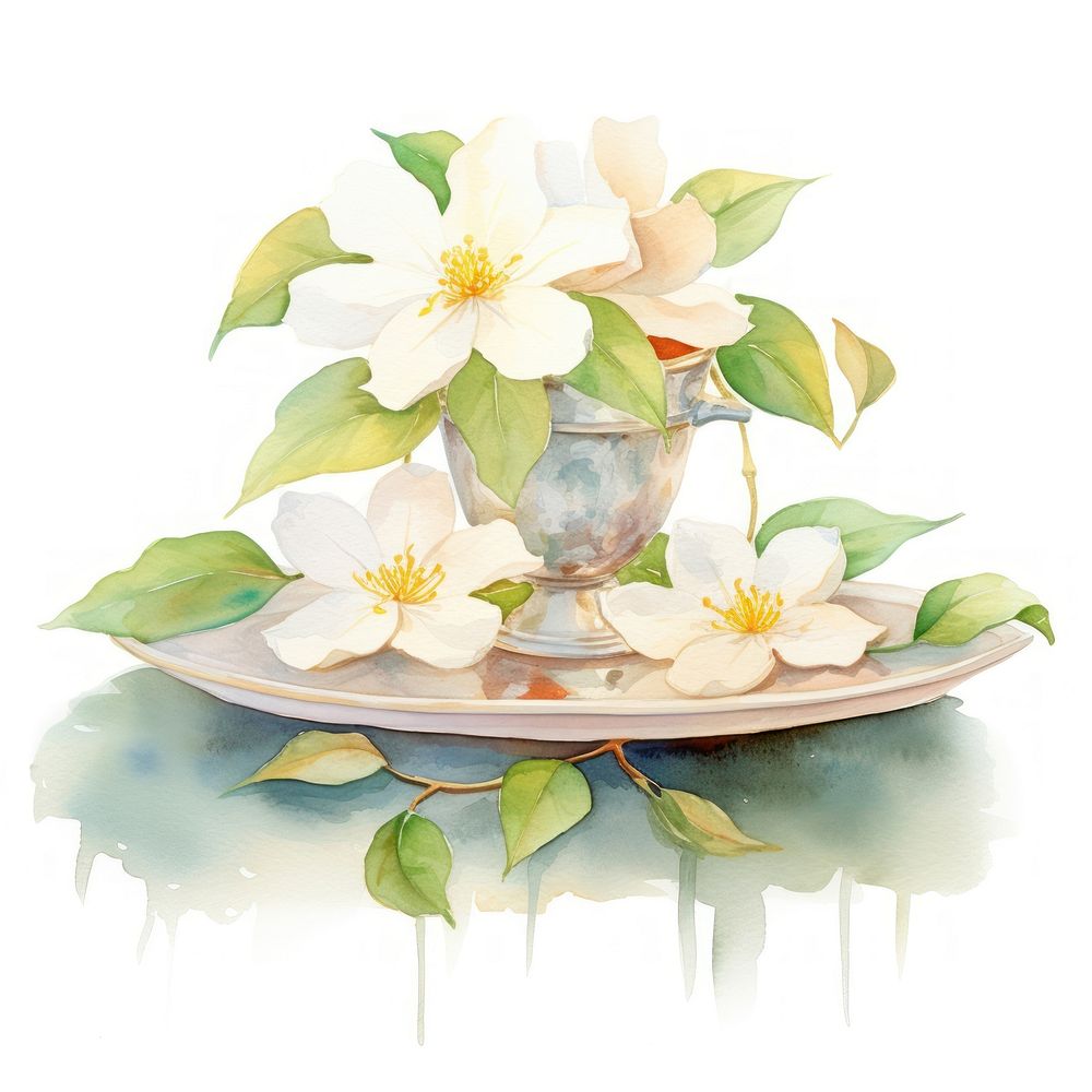 Painting saucer flower plant. AI generated Image by rawpixel.