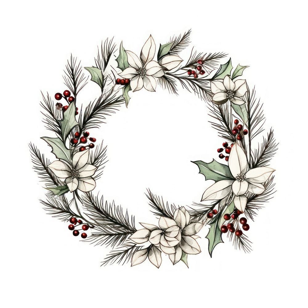 Wreath christmas pattern drawing. AI generated Image by rawpixel.