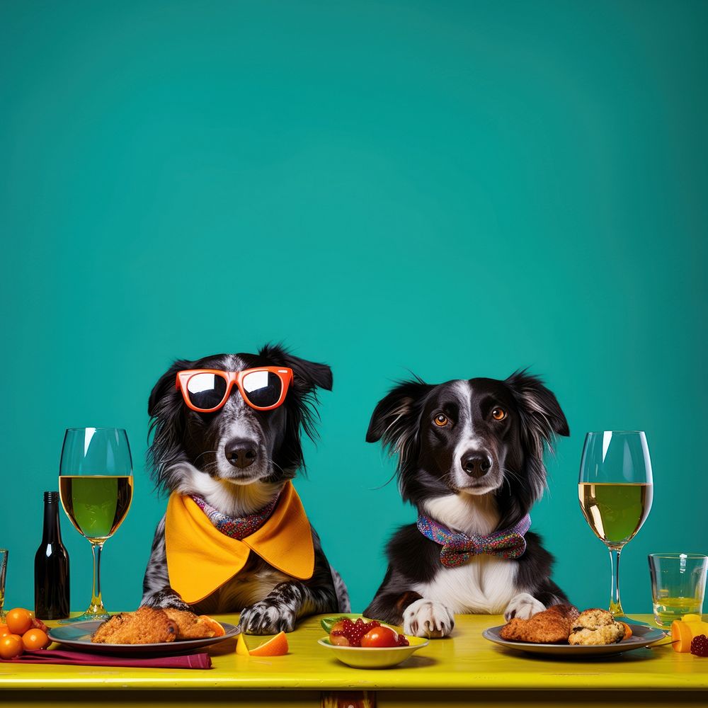 Dogs at dining table. AI generated Image by rawpixel.