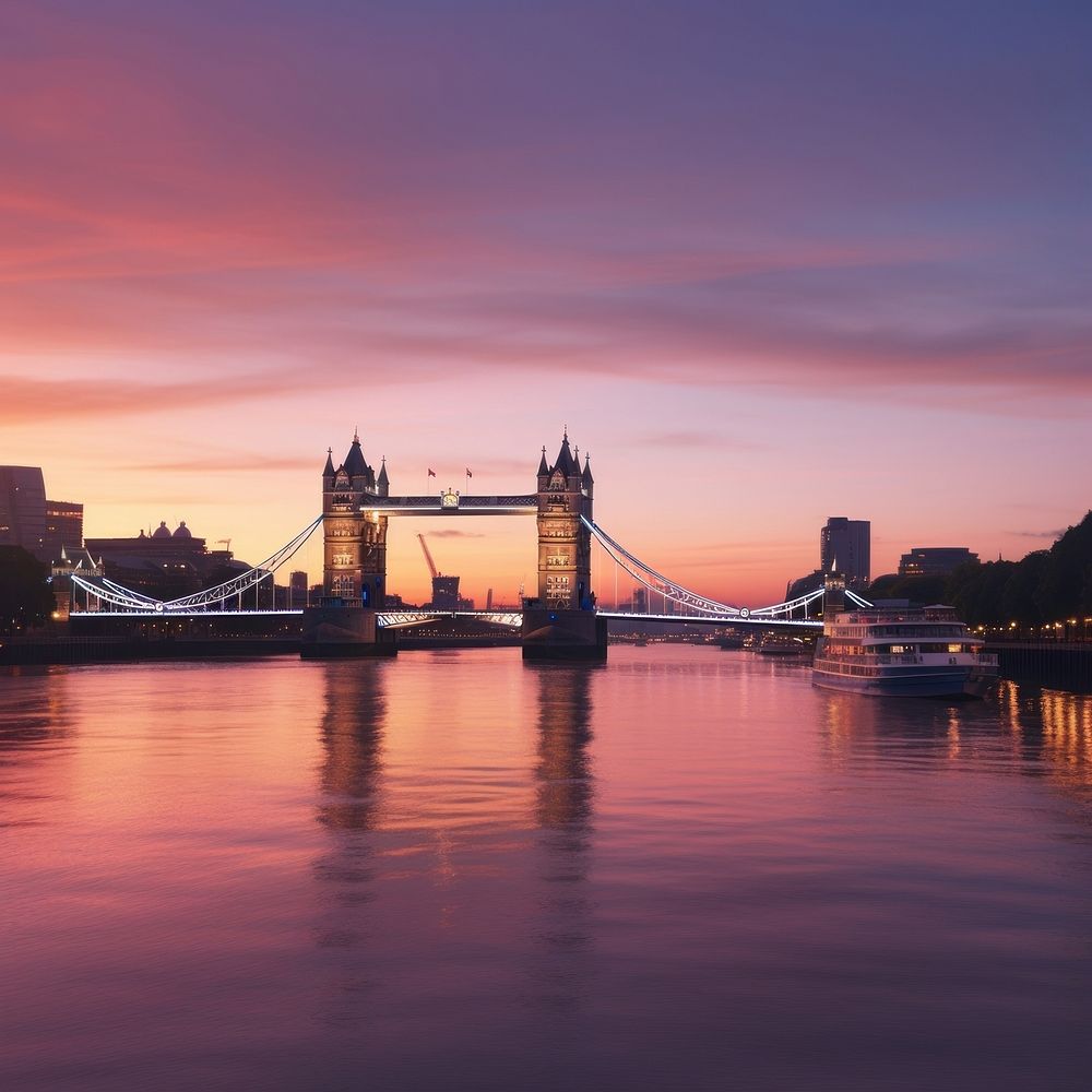 Bridge landmark skyline sunset. AI generated Image by rawpixel.
