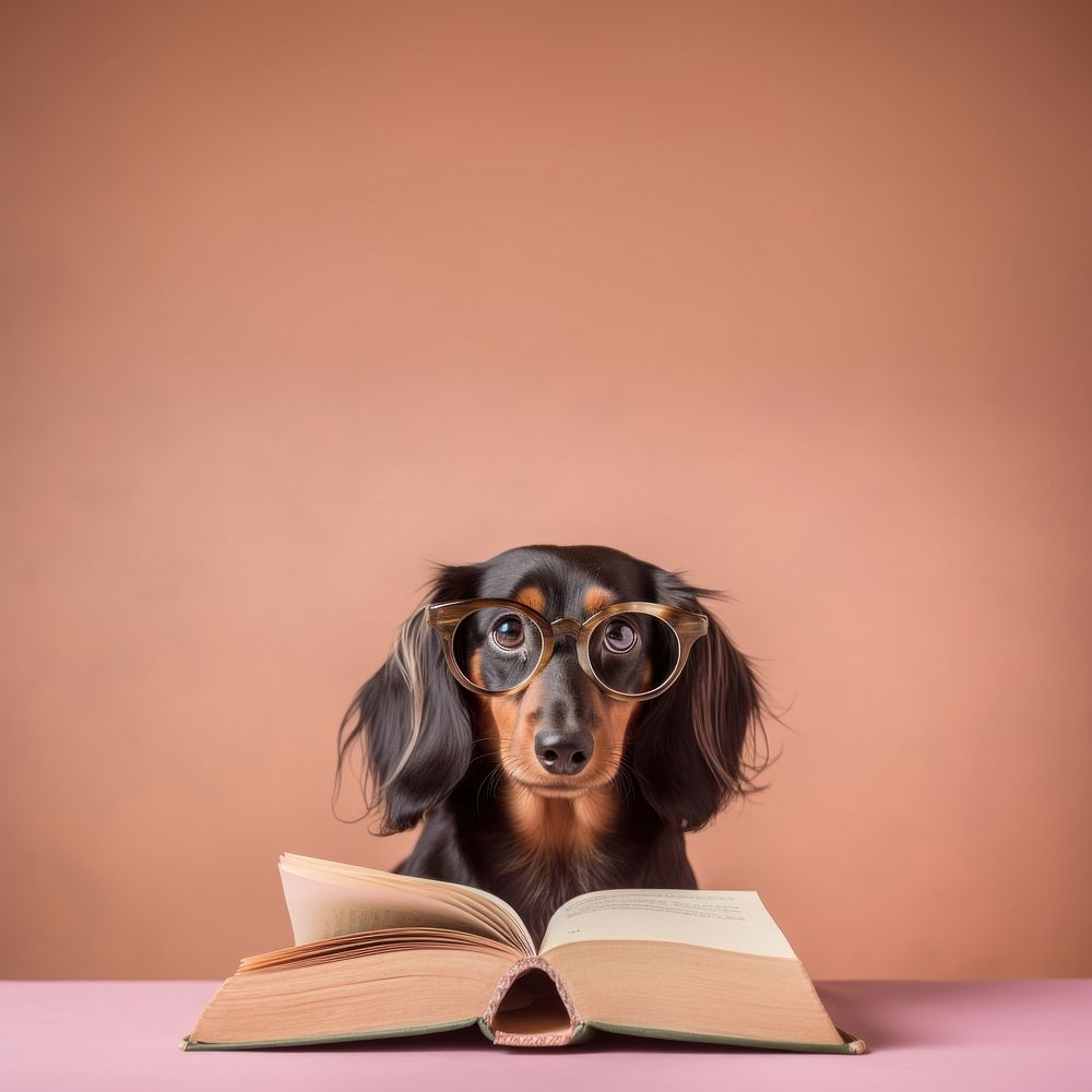 Glasses book publication dachshund. AI generated Image by rawpixel.
