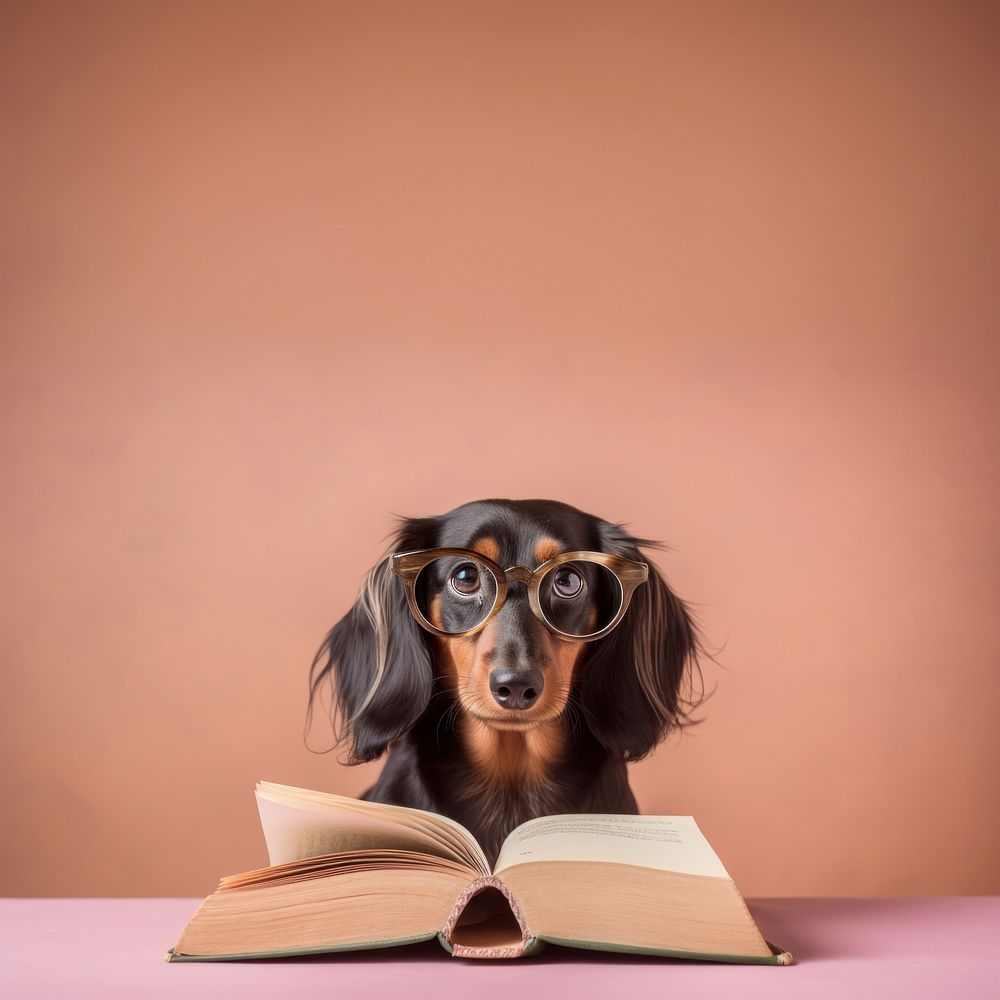 Glasses book publication dachshund. 