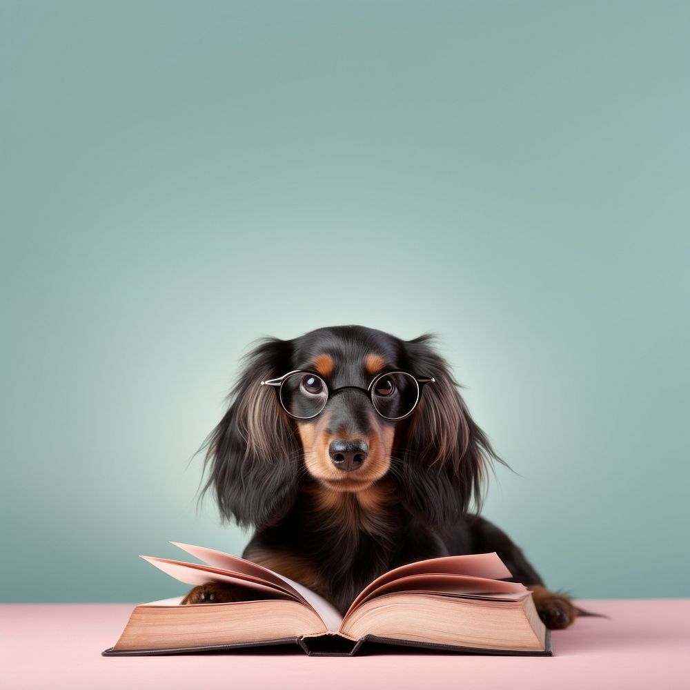 Reading book publication dachshund. AI generated Image by rawpixel.