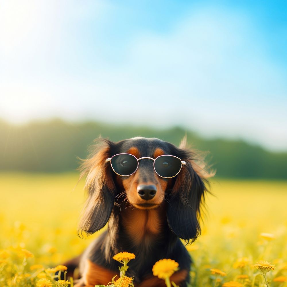 Glasses sunglasses dachshund outdoors. AI generated Image by rawpixel.