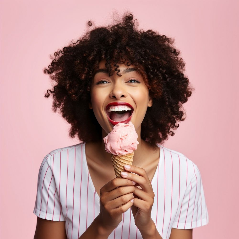Dessert eating smile adult. AI generated Image by rawpixel.
