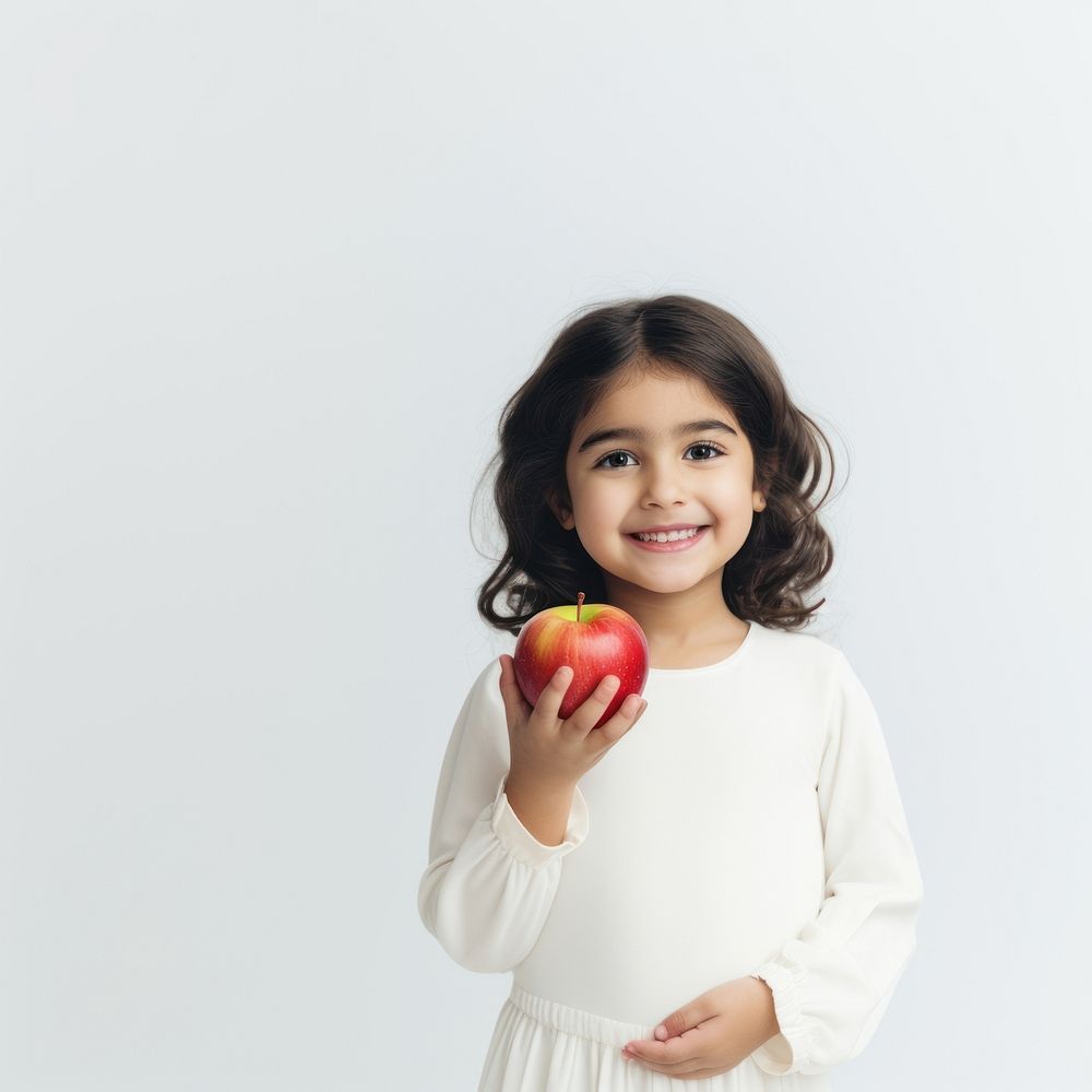 Apple portrait child fruit. AI generated Image by rawpixel.