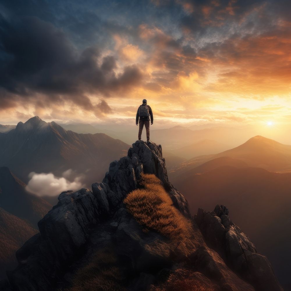 Mountain standing adventure outdoors. AI generated Image by rawpixel.