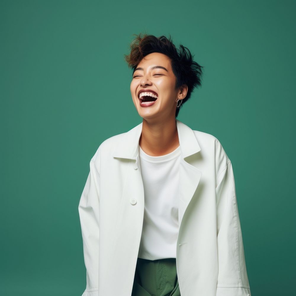 Laughing looking green coat. AI generated Image by rawpixel.