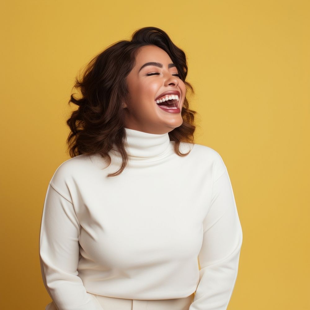 Laughing sweater yellow adult. AI generated Image by rawpixel.