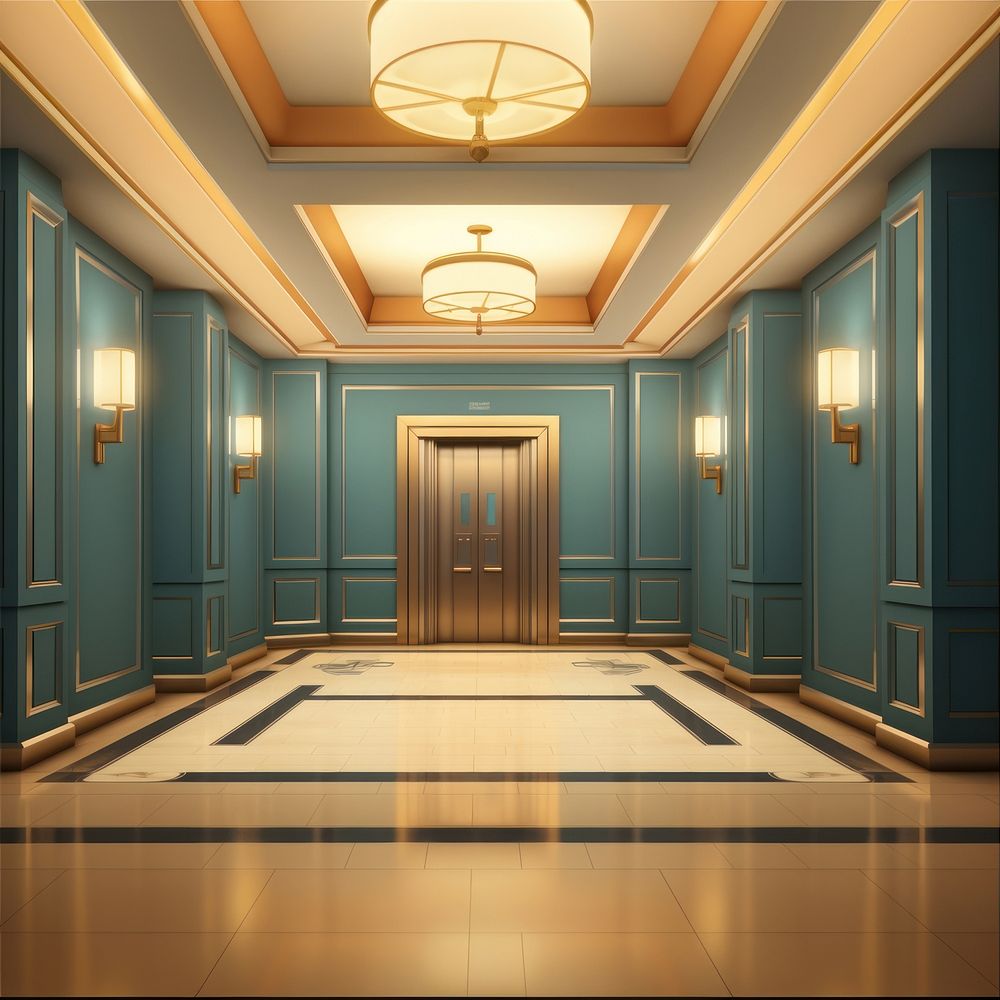 Chandelier elevator hotel floor. AI generated Image by rawpixel.
