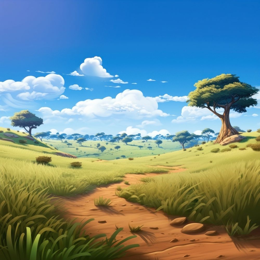 Grassland landscape outdoors cartoon. AI generated Image by rawpixel.