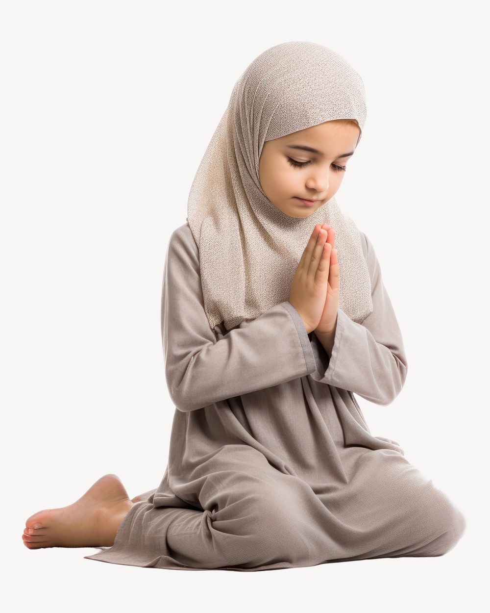 Praying sitting adult white background. 