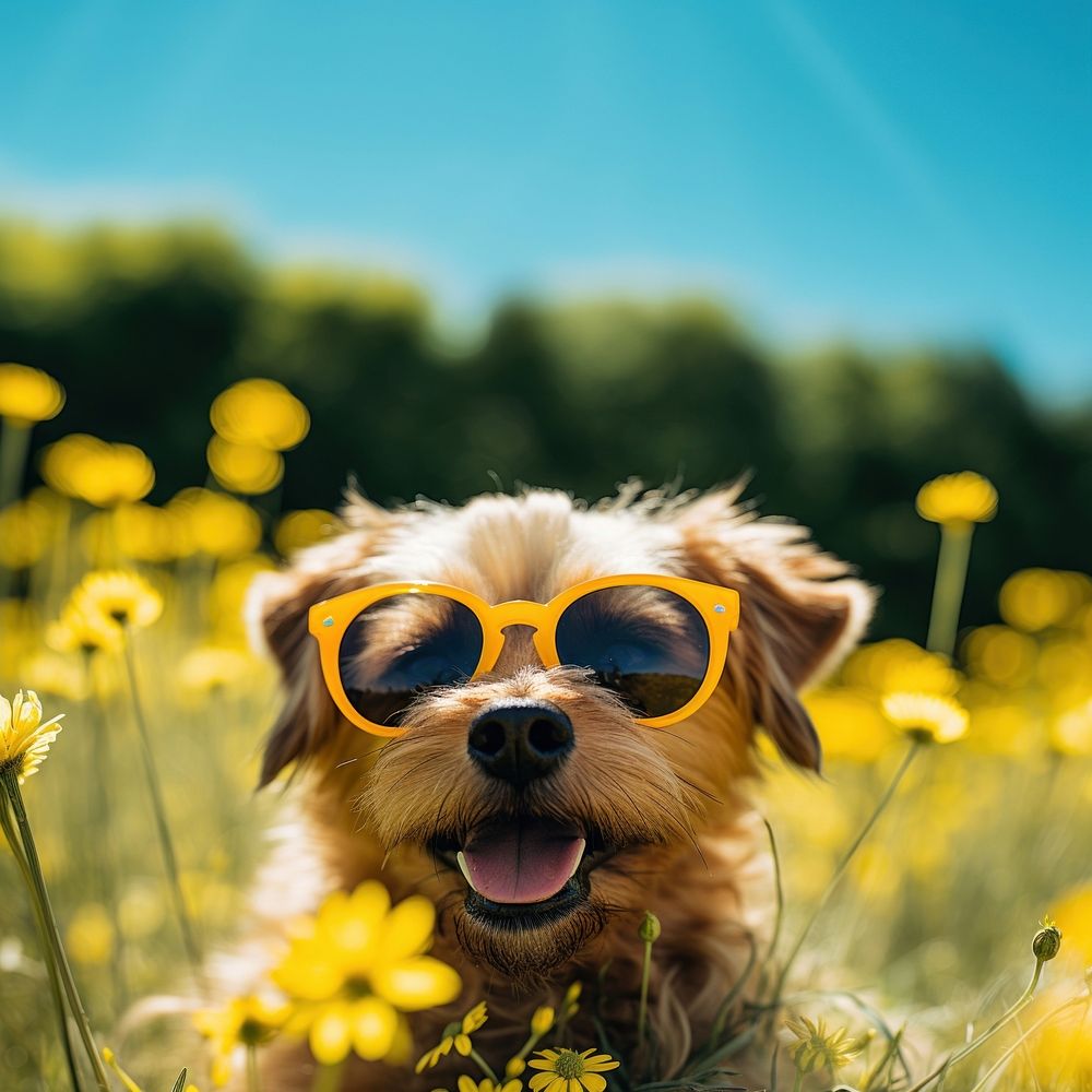 Sunglasses summer dog outdoors. 