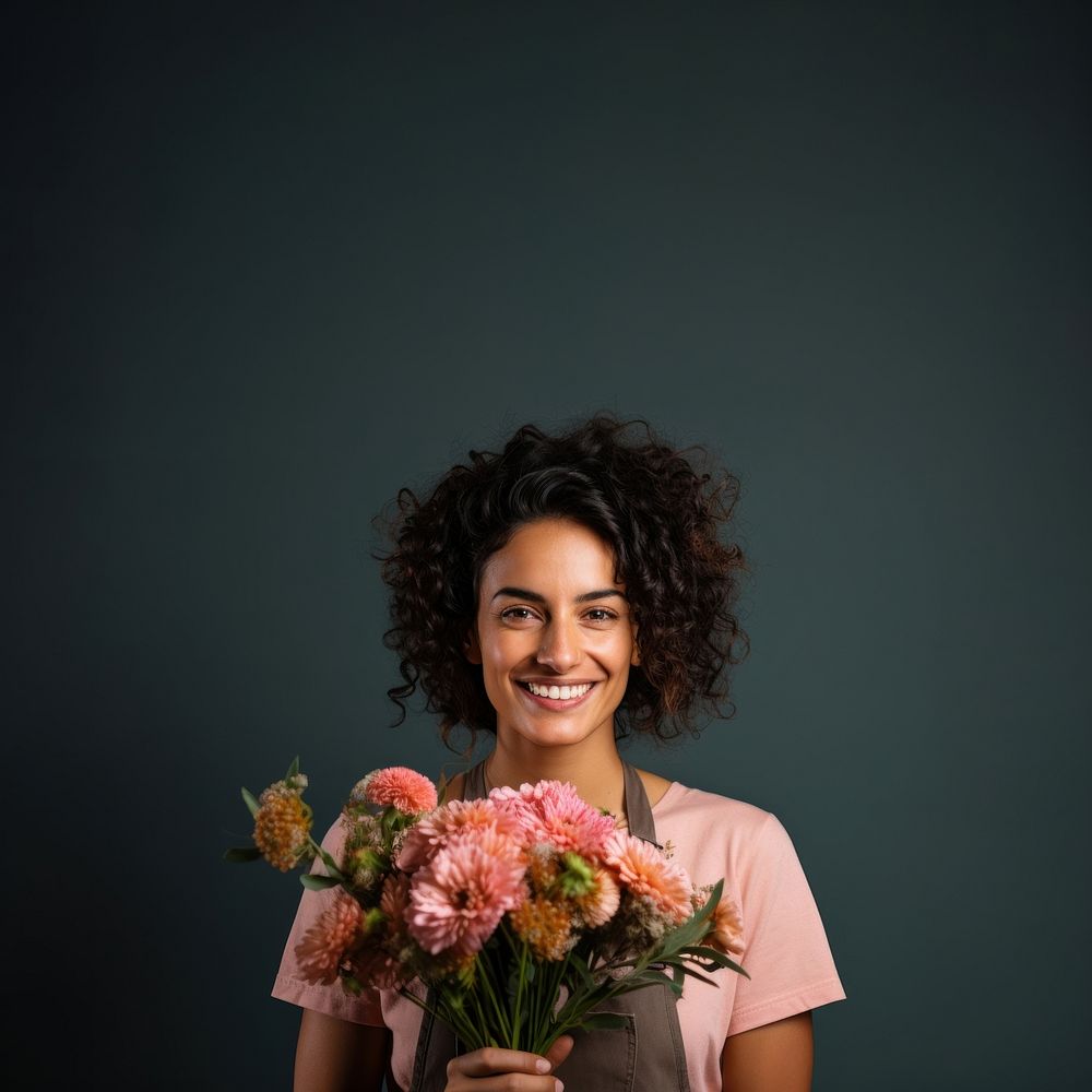 Portrait flower smile adult. AI generated Image by rawpixel.