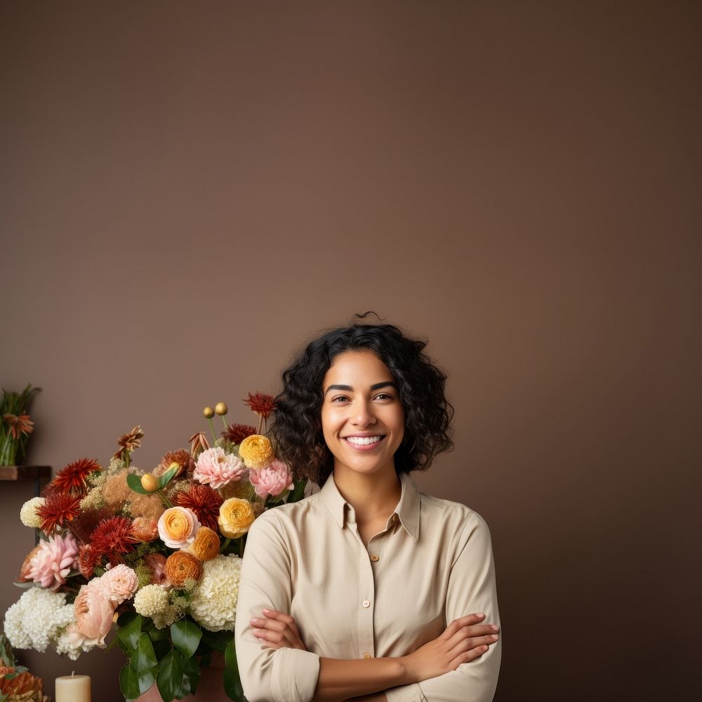 Portrait flower adult smile. 