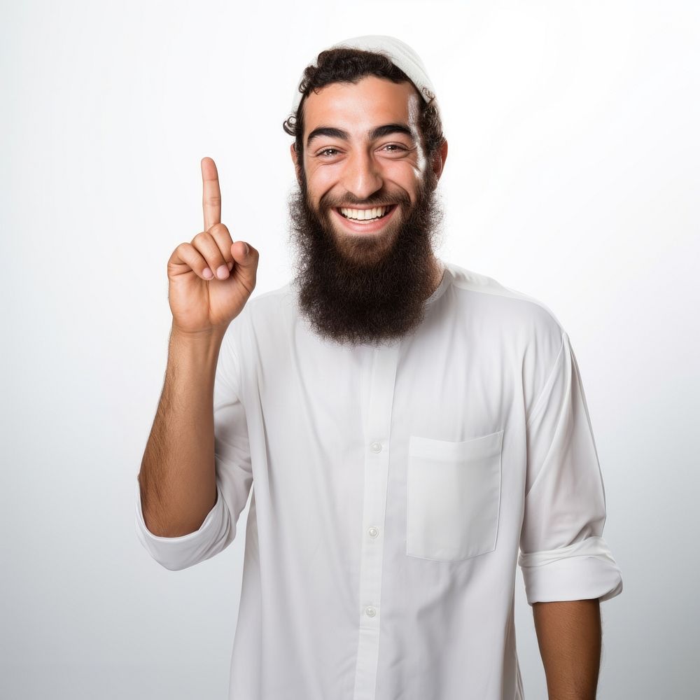 Smiling finger beard adult. AI generated Image by rawpixel.