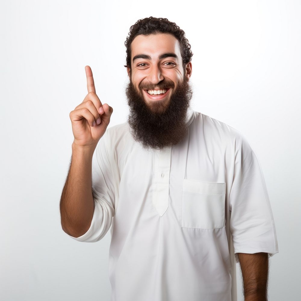 Smiling finger beard adult. AI generated Image by rawpixel.