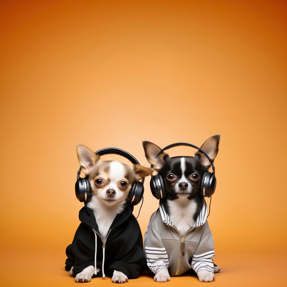 Headphones dog chihuahua mammal. AI generated Image by rawpixel.