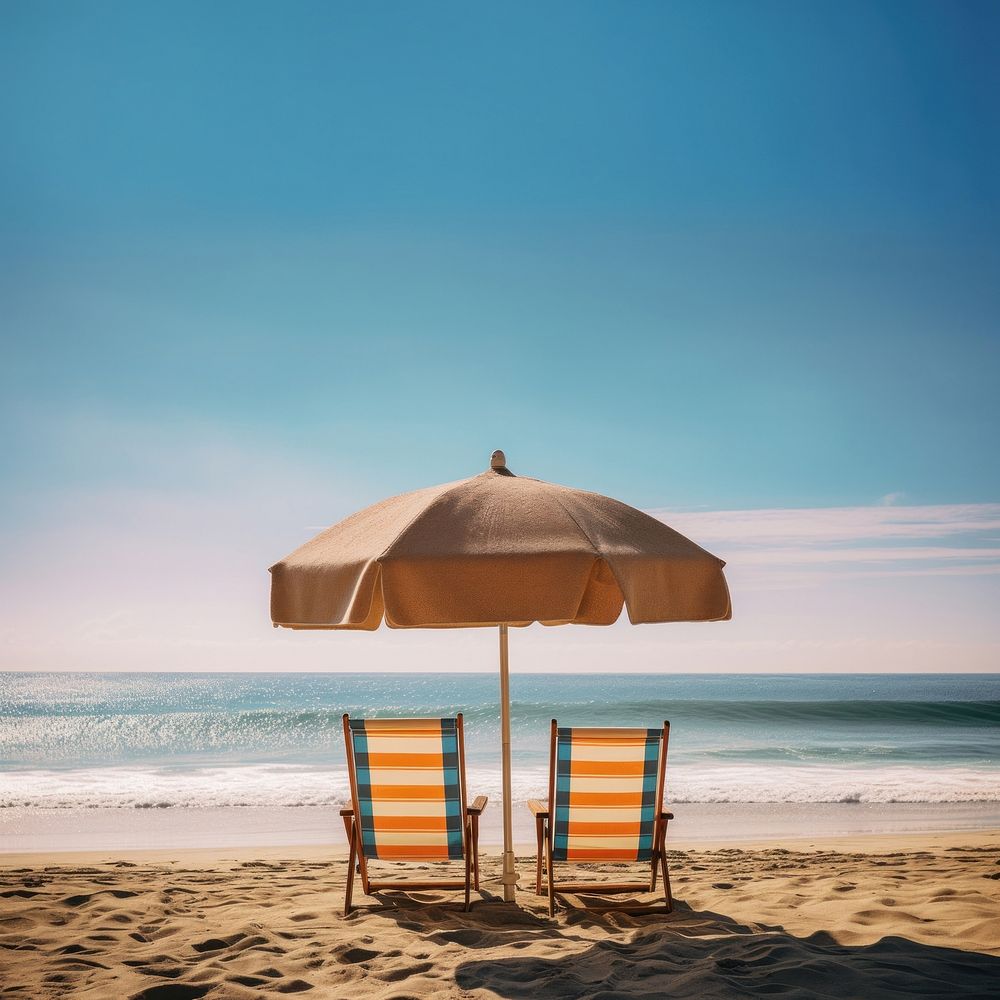 Beach chair furniture umbrella. AI generated Image by rawpixel.