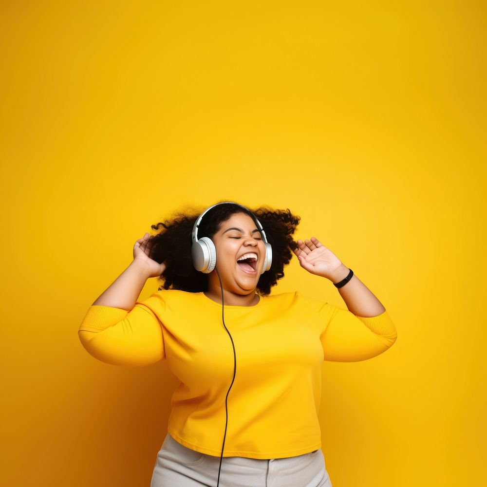 Headphones shouting adult woman. AI generated Image by rawpixel.