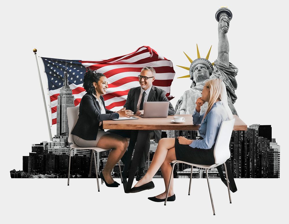 American business, economy finance collage psd