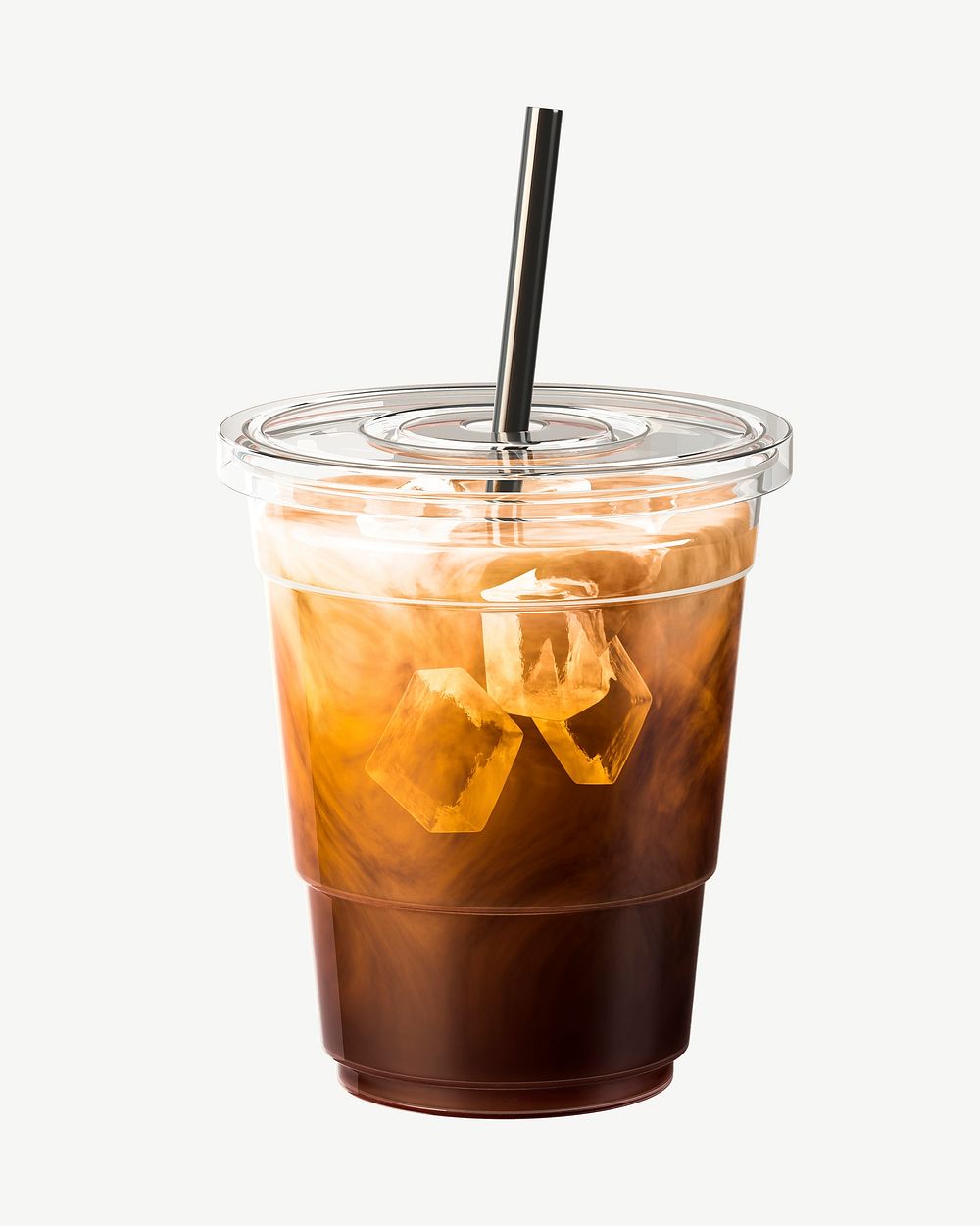 3D iced latte coffee, collage element psd