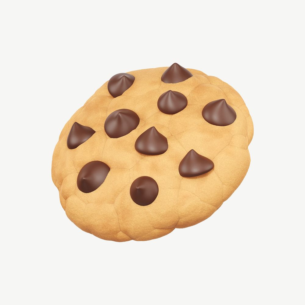 3D chocolate chip cookie, collage element psd