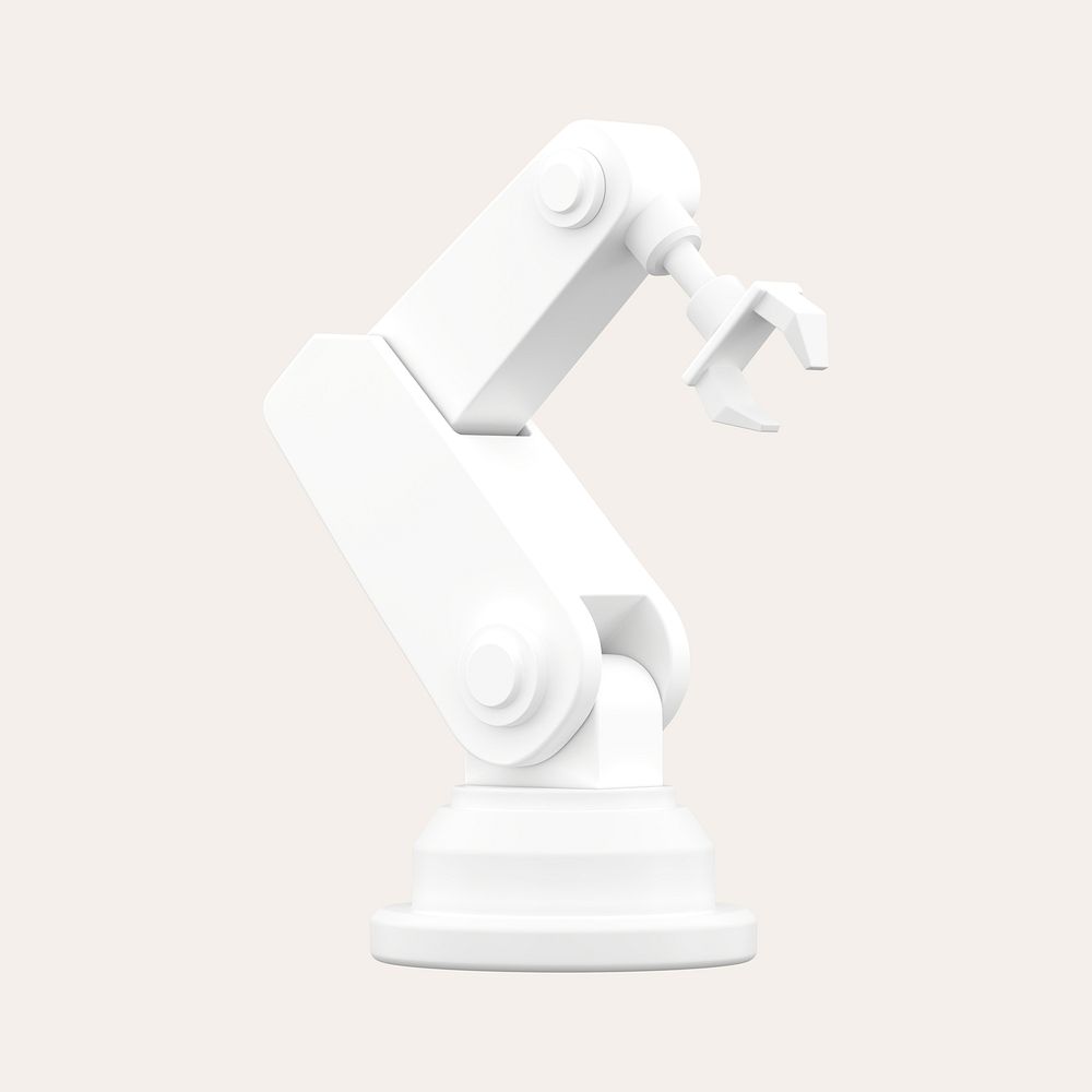 3D white factory robot, collage element psd