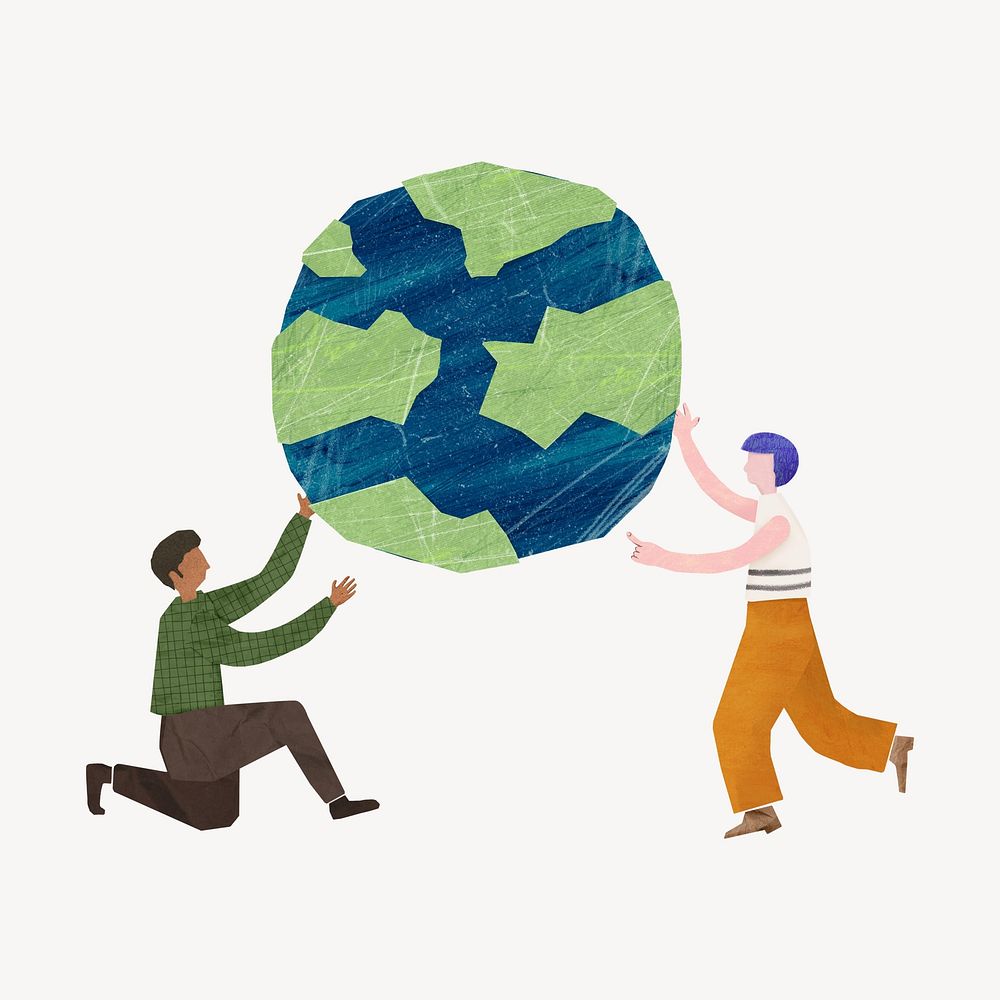People holding globe, environment paper craft