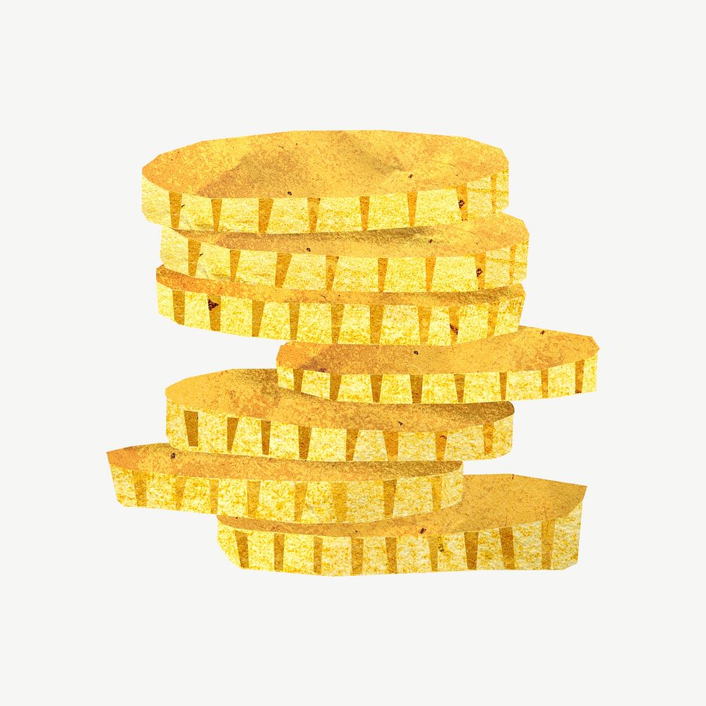 Stacked gold coins, finance collage element psd