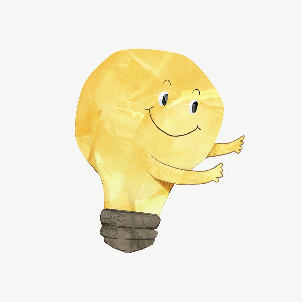 Smiling light bulb, creative idea paper craft element psd