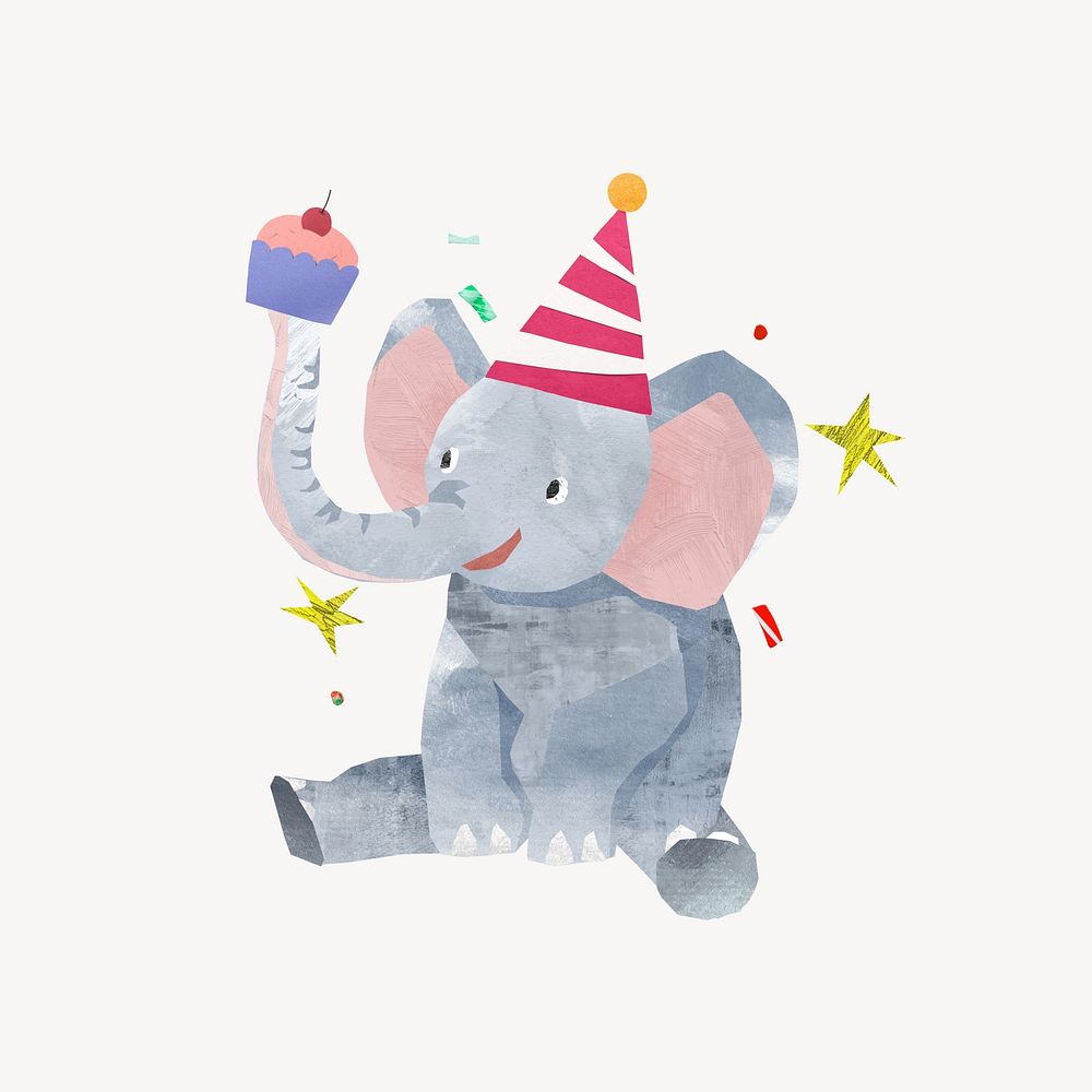Cute birthday elephant, animal paper craft