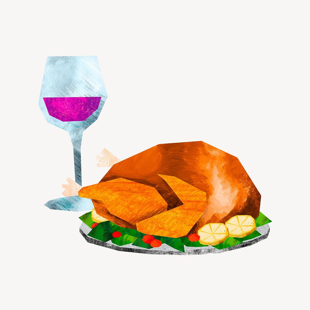 Stuffed turkey dinner, food paper craft collage