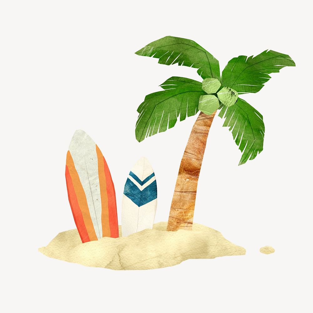 Surfboards, Summer travel paper craft collage