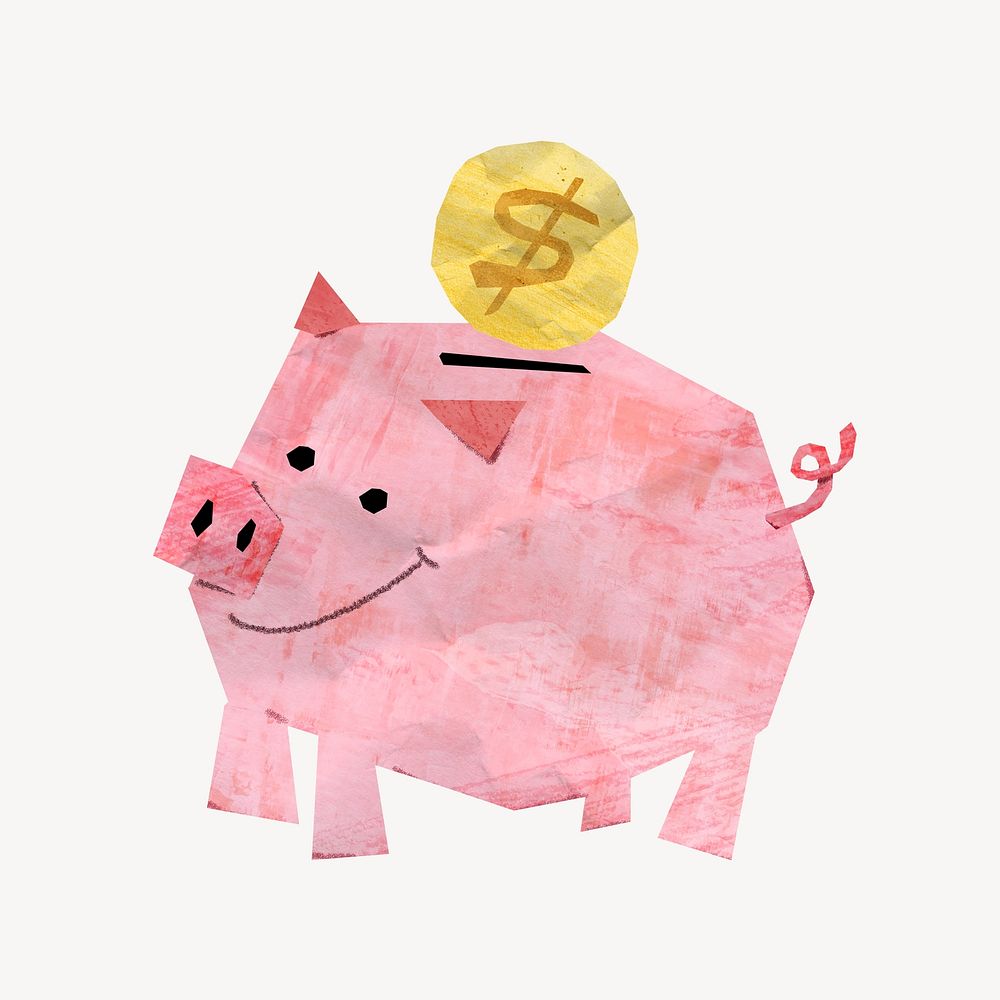 Piggy bank, money saving, finance paper craft collage
