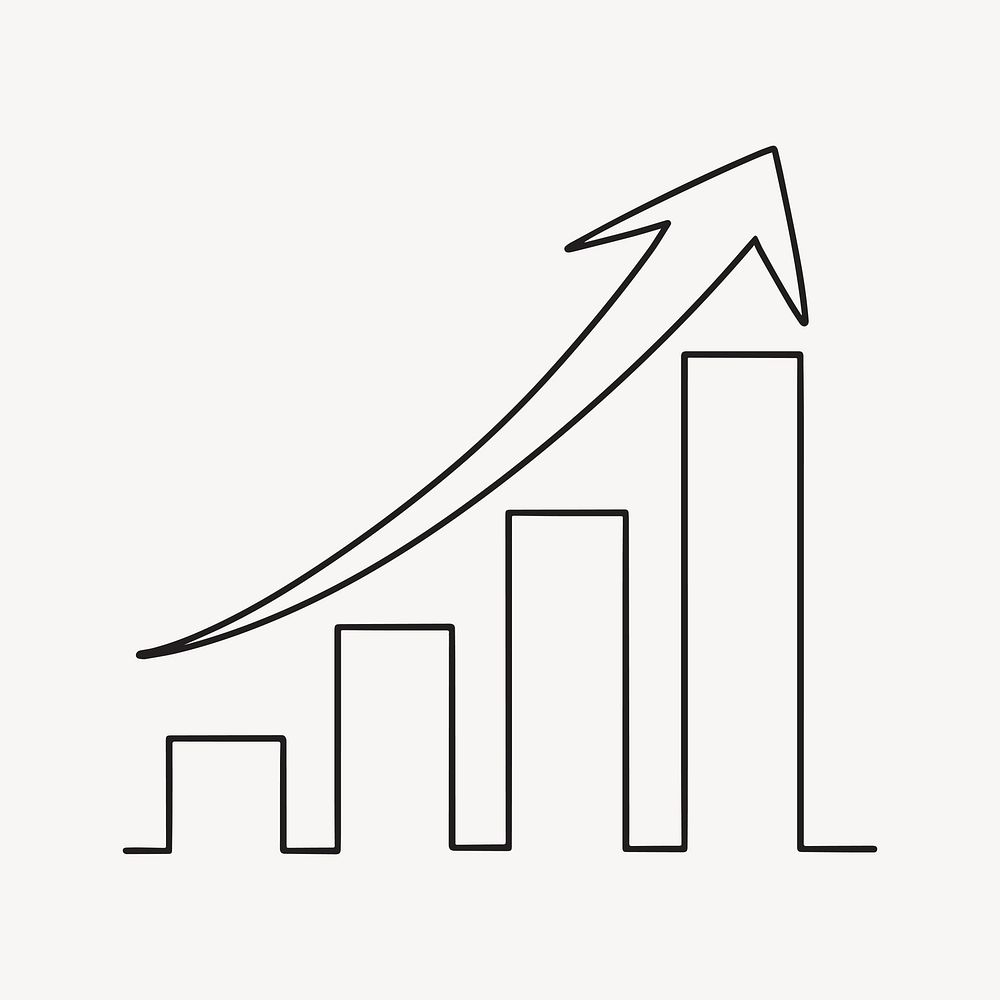 Increasing bar charts, minimal line art illustration vector