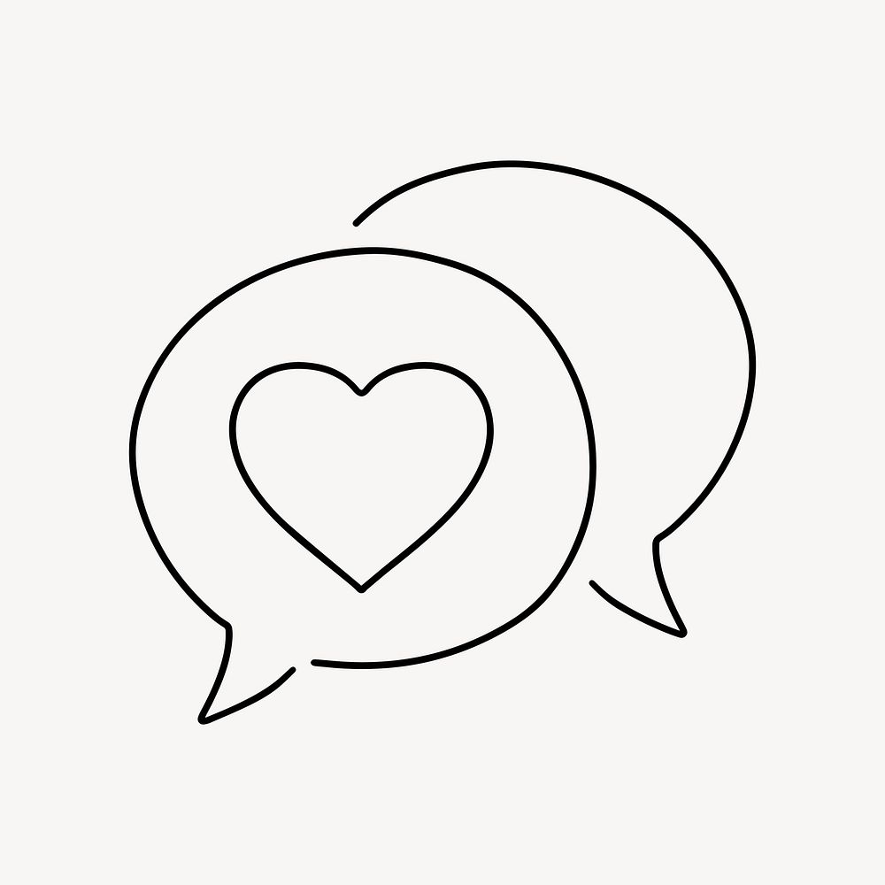 Heart speech bubble, minimal line art illustration vector