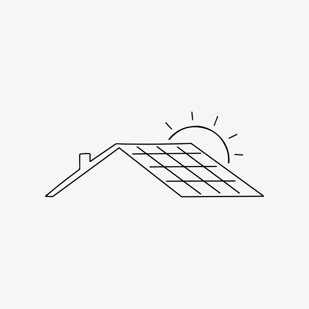 Solar panel roof, minimal line art illustration vector