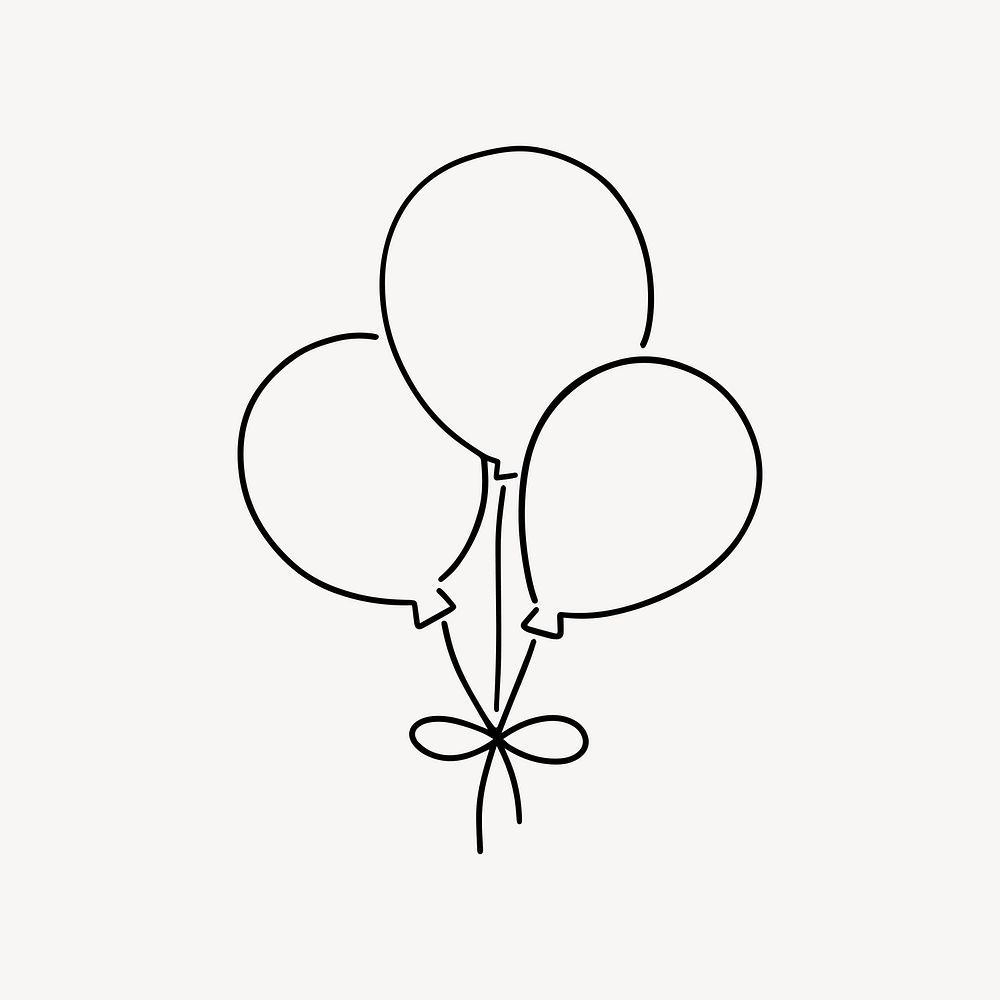 Birthday balloons, minimal line art illustration vector