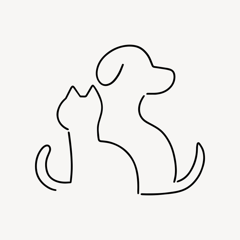 Cat & dog, pet animal, minimal line art illustration vector