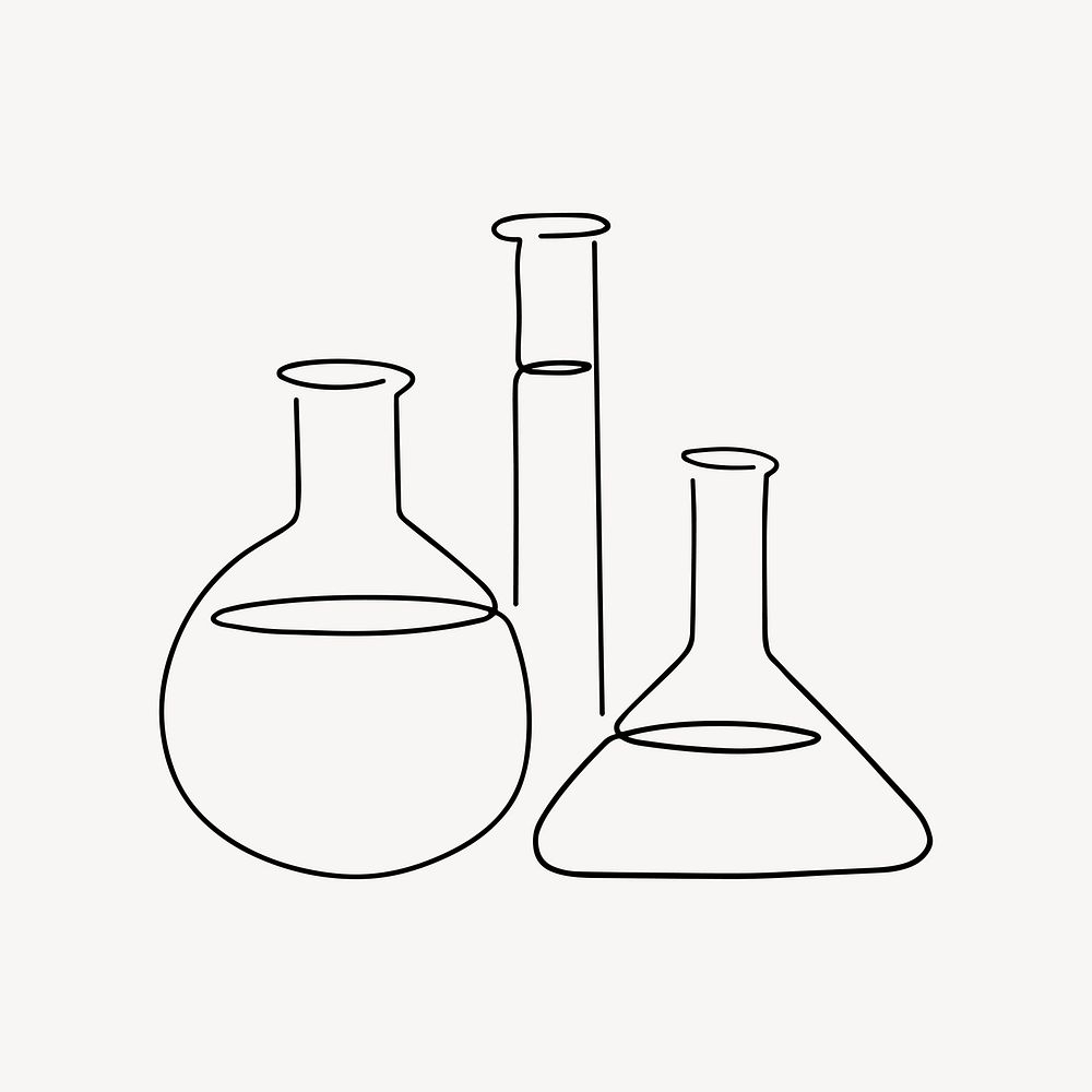 Laboratory glassware, minimal line art illustration vector