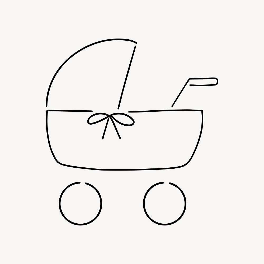 Baby stroller, minimal line art illustration vector