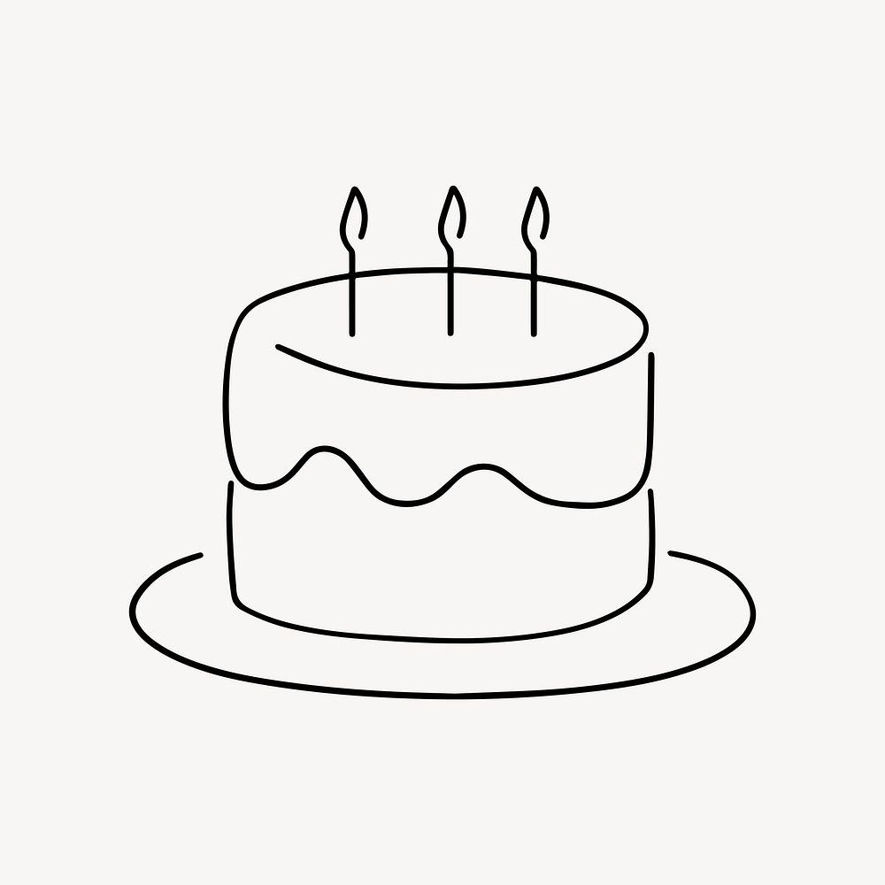 Birthday cake, minimal line art illustration vector