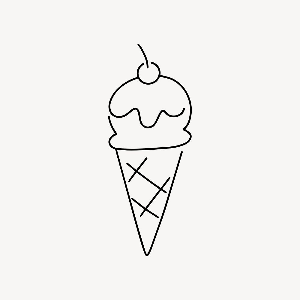 Ice-cream cone, minimal line art illustration vector