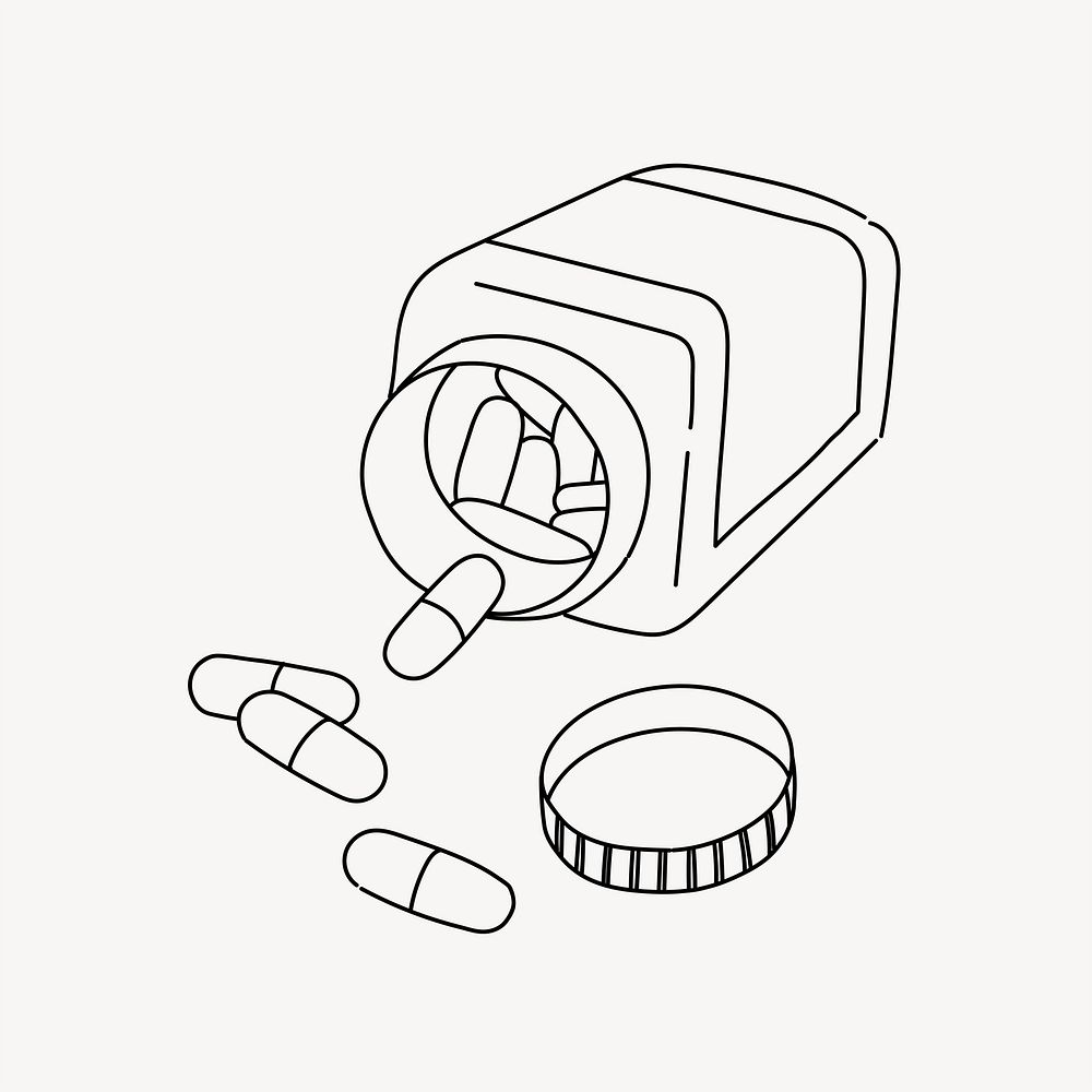 Medicine bottle & pills hand drawn illustration vector