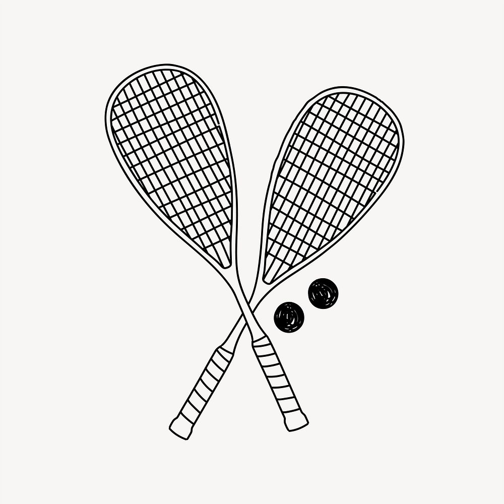 Squash racket & balls hand drawn illustration vector